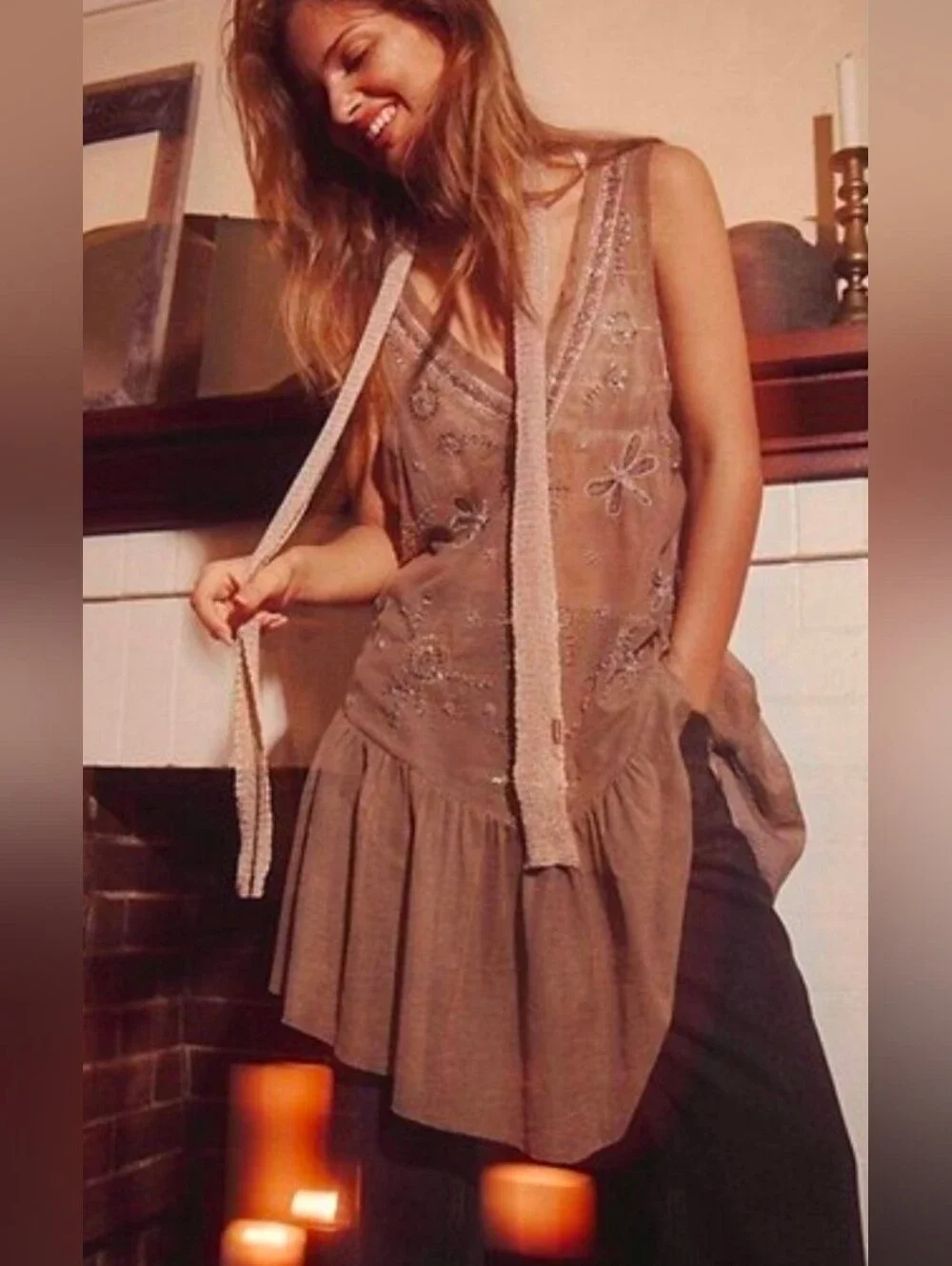 Free People Nightcap Sheer Embellished Slip Dress/Tunic